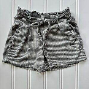 100% Cotton Soft Grunge Grey&White Pinstripe Paperbag Shorts w/ Drawstring Waist